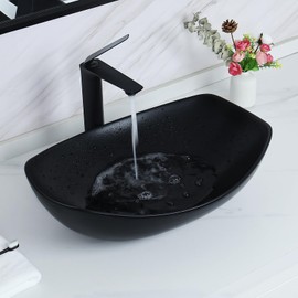 Davivy 22" x 15.7'' Large Matte Black Oval Vessel Sink with Pop Up Drain,Bathroom Vessel Sinks,Bathroom Sinks Above Counter,Ceramic Vessel Sinks for Bathrooms (Large)