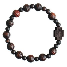 Jujube Wood Striped Cut 10mm Rosary Bracelet