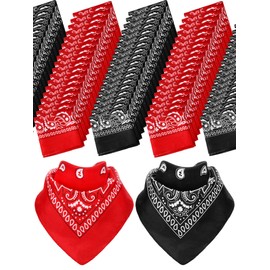 Zhanmai 48 Pcs Bandanas Multi Purpose Bandanas Handkerchiefs for Women Cowboy Men Bandana Paisley Bandana, 21 x 21 Inch (Red, Black)