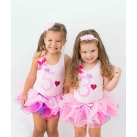 Princess Kids Girls Birthday Tutu Skirt Tulle Pink Purple Princess Dance Hair Clip Flower