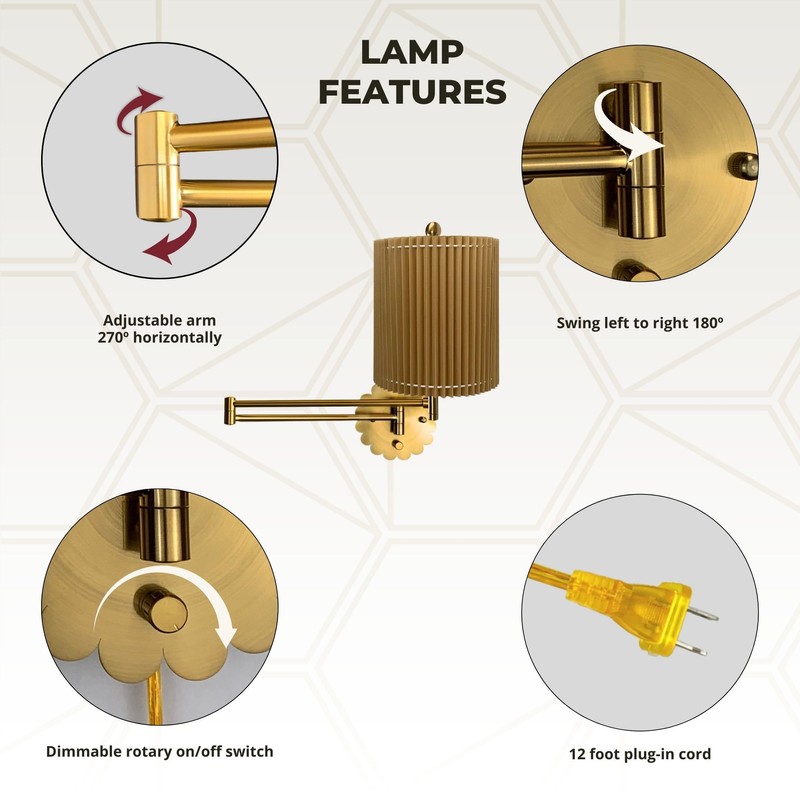 Royal Designs, Inc. Set of 2 Scalloped Swing-Arm Dimmable Wall