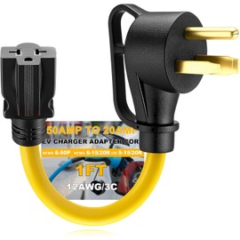 NEMA 6-50P to 6-20/15R or 5-20/15R Welder EV Adapter Cord 50 Amp 3 Prong 240V to 20/15 Amp 3 Prong 240V 6-20/15R or 5-20/15R T Blade for Welder EV Charger, 12 AWG, 1FT