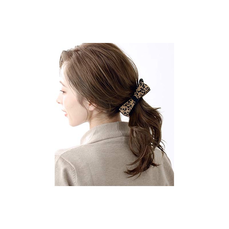 [ヴァンテーヌ] VINGTAINE アニマル柄 リボンバナナクリップ M 簡単まとめ髪 大人 ヘアアクセサリー H-185 (ベージュ)