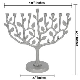 The Dreidel Company Hanukkah Menorah Large Tree of Life, Pewter Finish 11 Inches Long