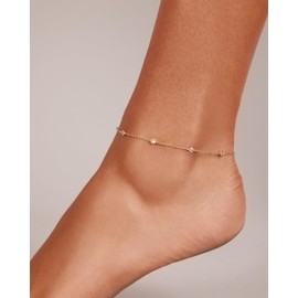 PAVOI 14K Yellow Gold Plated Cubic Zirconia Station Anklet | Dainty Station Ankle Bracelet for Women