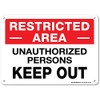 Restricted Area Unauthorized Persons Keep Out Sign, 10x14 Inches, Rust