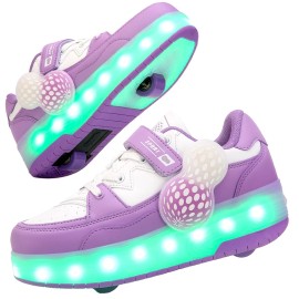 Best Seller Roller Skate Shoes 2 in 1 LED Light up 2 Wheels Roller Skate ShoesColor: Purple, Shoe Size: 38