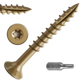 Dayalo Pack of 50 Wood Screws Torx 4.2 x 32 mm, Chipboard Screws, Wood Construction Screws, Countersunk Screws Wood, Roof Construction Screws, Universal Screws with Bit, Golden