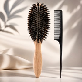 Boar Bristle Hair Brush for Detangling – Wood & Nylon Styling Brush for Curly and Straight Hair at Home or Salon