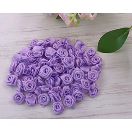 Shapenty 1.5cm Mini Satin Ribbon Roses Flowers for Sewing Dress Craft Project Scrapbooking Valentine’s Day Wedding Birthday Christmas Ornament Embellishment Gift Decor Wrapping, 100PCS (Light Purple)