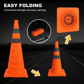 4 Pack Collapsible Traffic Cones Orange Safety Cones 28 Inch, Reflective Cones for Driving Training, Multifunctional Pop up Safety Cone, Foldable Traffic Cone for Sports Parking Cones,Caution Cones