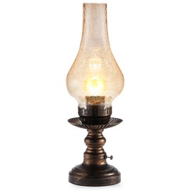 UMEXUS Vintage Rechargeable Cordless Table Lamp with Dimmer & Touch Control, Small Battery Powered Lights, Amber Hand-Blown Glass Retro Farmhouse Lamp for Bedroom, Living Room, Dining Table, Kitchen