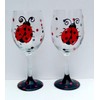 Ladybug Hand Painted Stemmed Wine Glasses Set of 2