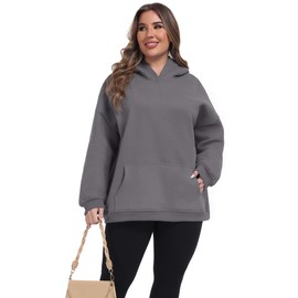 OLRIK Plus Size Hoodies Heavyweight Hooded Sweatshirt with Kangaroo Pocket Women's Casual Long Sleeve Pullover 2025 Airport Outfit Gray-3X