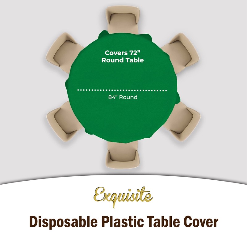 Exquisite 4-Pack Emerald Green Plastic Table Cloth - 84-Inch Round