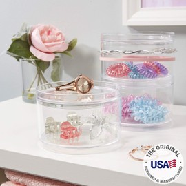 STORi Bella 3-piece Stackable Clear Plastic Container Set | Round Vanity Storage Organizers with Lids for Hair Accessories & Beauty Supplies | Made in USA