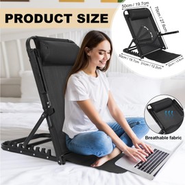 GlikCeil Adjustable Lifting Bed Backrest with Armrest Large Folding Back Rest for Bed Sitting up Multifunction Portable Bed Backrest Support with Pillow for Neck Head Lumbar Elderly Patient Read Eat