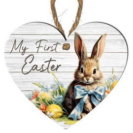 My First Easter Wooden Heart Plaque | Boy Rabbit Design | Versatile Home Decor, Gift Hampers, Tree Ornaments | Perfect Spring Decor & Cherished New Beginnings Keepsake