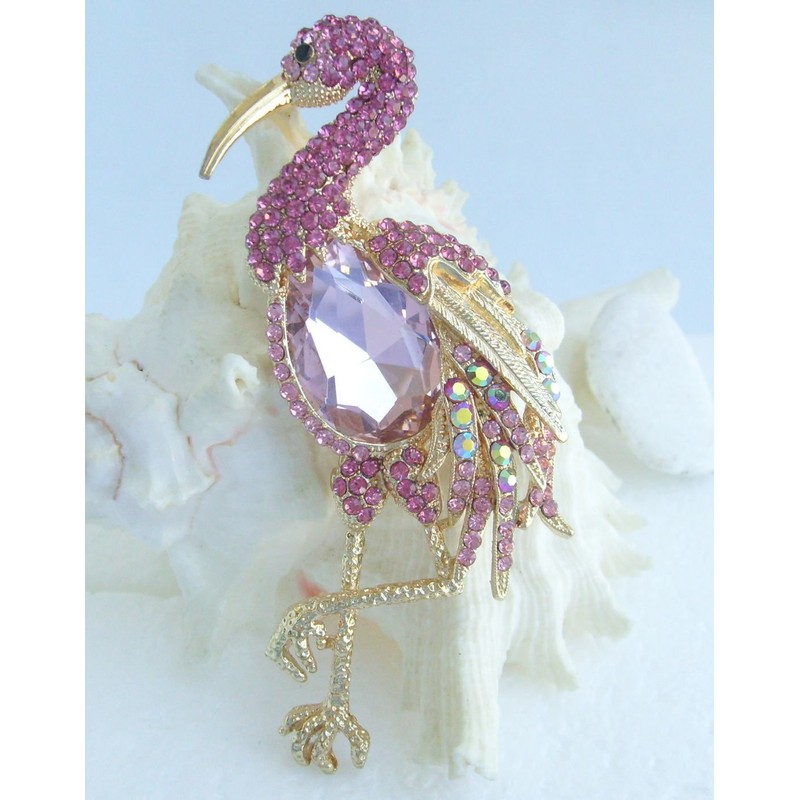 Sindary Art Style 3.94" Animal Flamingo Brooch Pin Austrian Crystal