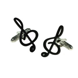 Music Treble Cleff Cufflinks in Gift Box Black with Crystal - Onyx-Art London CK609