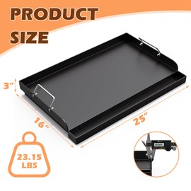 MOASKER Universal Nonstick Cast Iron Griddle for Gas & Charcoal Grills & Stove Top, Thickened 25" x 16" Flat Top Grill Griddle Plate with Extra High Sidewalls, Grease Groove & Handles, for Camping