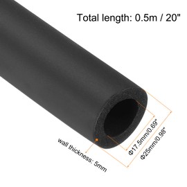 sourcing map Pipe Insulation Foam Tube Lagging Insulation Pipe 17.5mm ID 25mm(1") OD 20" Heat Preservation for Handle Grip Support,Black