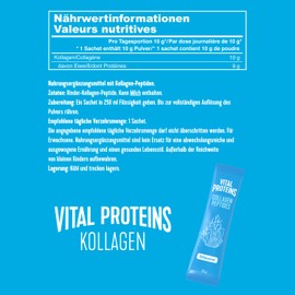 VITAL PROTEINS Collagen Peptides Sachets, Tasteless Collagen Hydrolysate, No Additives, Easy Preparation, Soluble in Hot or Cold Liquids, 10 x 10 g