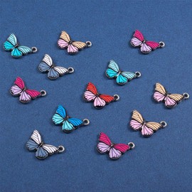 Airssory 10 Pcs Alloy Enamel Butterfly Charms Metal Pendants Mixed Color Antique Silver Plated in Bulk for Jewelry Making DIY Accessories - 15x20mm