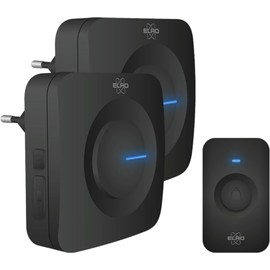 ELRO DB3000 Wireless Doorbell Set, 2 x Receivers for Socket, Waterproof, 300 m Range, 64 Melodies Black, Plug-In/Plug