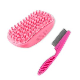 Pet Bath & Massage Brush Grooming Kit,Dog Brush & Cat Brush,Pet Bath Brush Scrubber for Shampooing and Massaging Cats and Dogs with Short or Long Hair,2 in 1 Dog Brush Set (pink)
