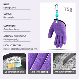 TOPIND Anti-Cut Fishing Glove Catch Fish Gloves Hunting Gloves Anti-Slip and Waterproof PE Wire Woven Latex Fishing Hunting Gloves with Magnet Release Fishing Tools
