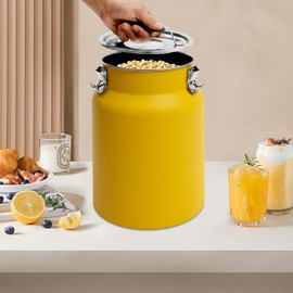 Rice Storage Container, Stainless Steel Airtight Canister 3.2Gal Canisters Container with Lids Locking Clamp, 12L Bucket Food Storage Containers Airtight for Rice Flour Grain Coffee Bean (Yellow)