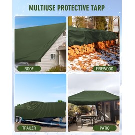 HIRALIY 20 Mil Heavy Duty Waterproof Tarp, 10.5x20ft Green Tarpaulin with Reinforced Webbing Loops, Multipurpose Oxford Canvas Tarp for Firewood, Roof, Camping, Pool