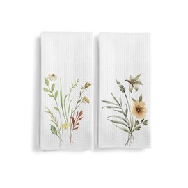 Qeheb Boho Watercolor Wildflower Kitchen Towels, Cottagecore Floral Decorative Kitchen Towels Set, Cottagecore Vintage Flowers Bouquet Hand Dish Tea Towel for Farmhouse Home Bathroom 16x24in