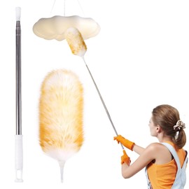 MAOFENG Lambswool Extendable Removable Duster 29-110 Inch Stainless Steel Extension Pole Wool Dusters for Cleaning Ceiling Fans Window Blinds Car Interiors Furniture Dusting,Feather Duster