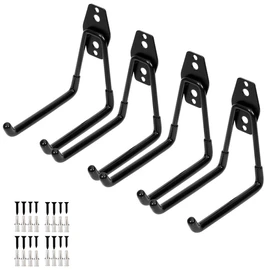 Wall Mounted Heavy Duty Double Clip U Shape Utility Tools Hooks with Anti-Slip Coating for Home Garage Storage Organizer Garden Tools Shovels Chair Hose (4 Pack Black Square Hook Middle)