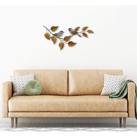 T.I. Design Chickadees on Branch Contemporary Handmade Birds Metal Wall Decor