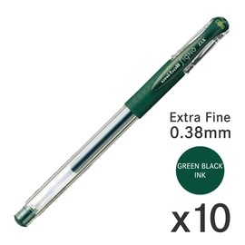 Uni-Ball Signo Snap Cap Gel Ink Ballpoint Pen, 0.38mm Extra Fine Point, Green Black Ink, Y.UM151A.7, Pack of 10
