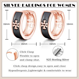 Estrellique 925 Sterling Silver Hoop Earrings, Unisex Silver 925 Hoop Earrings for Men and Women, Black/White Cross Vintage Hoop Earrings with Cut-Out, Hypoallergenic Gothic Earrings with Gift Box