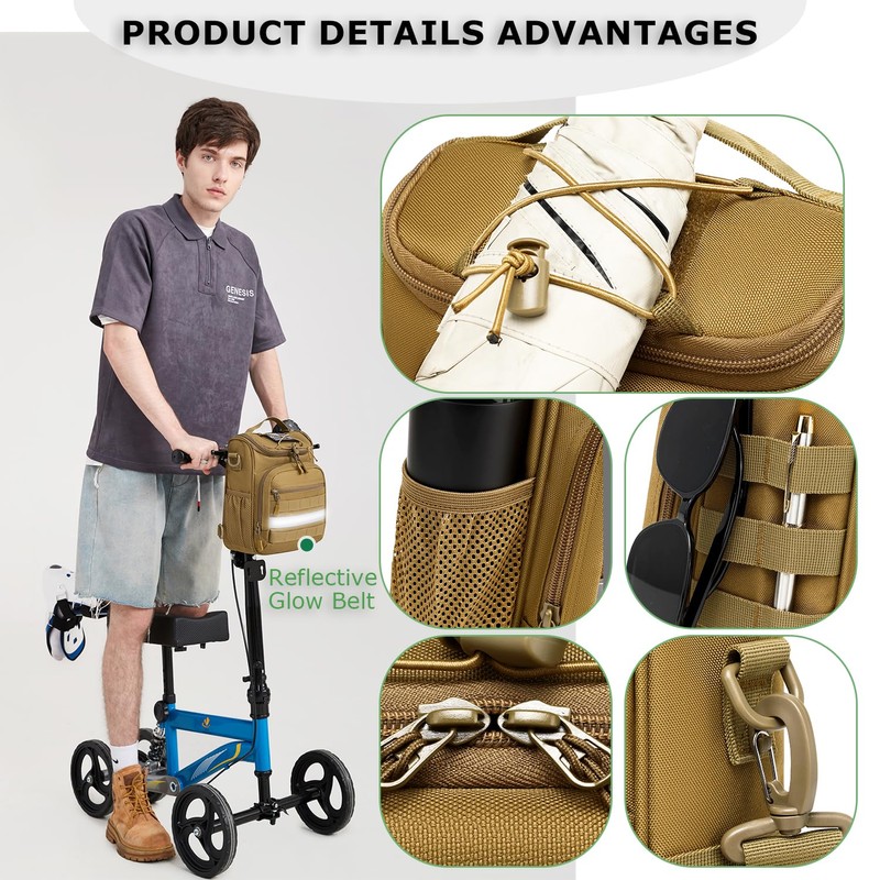 HAMBOLY Knee Walker Handlebar Bag Front Basket with Cooler Pocket