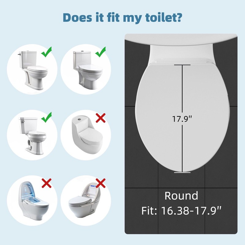 Hibbent Round Bidet Toilet Seat with Non-Electric Bidet Attachment Dual