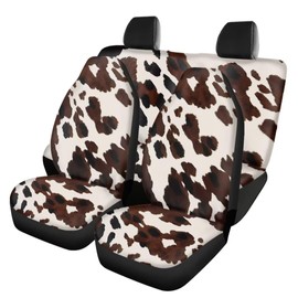 Jeiento Brown Cow Spots Car Seat Protectors Full Set Front Seat Cover and Rear Split Bench Protection Anti-Slip Car Interior Seat Cover for Trucks SUV Van Auto,4PCS