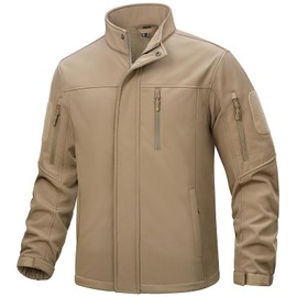 TACVASEN Tactical Jacket for Men Lightweight SoftShell Full Zip up Military Coat with Pockets for Hunting Khaki M