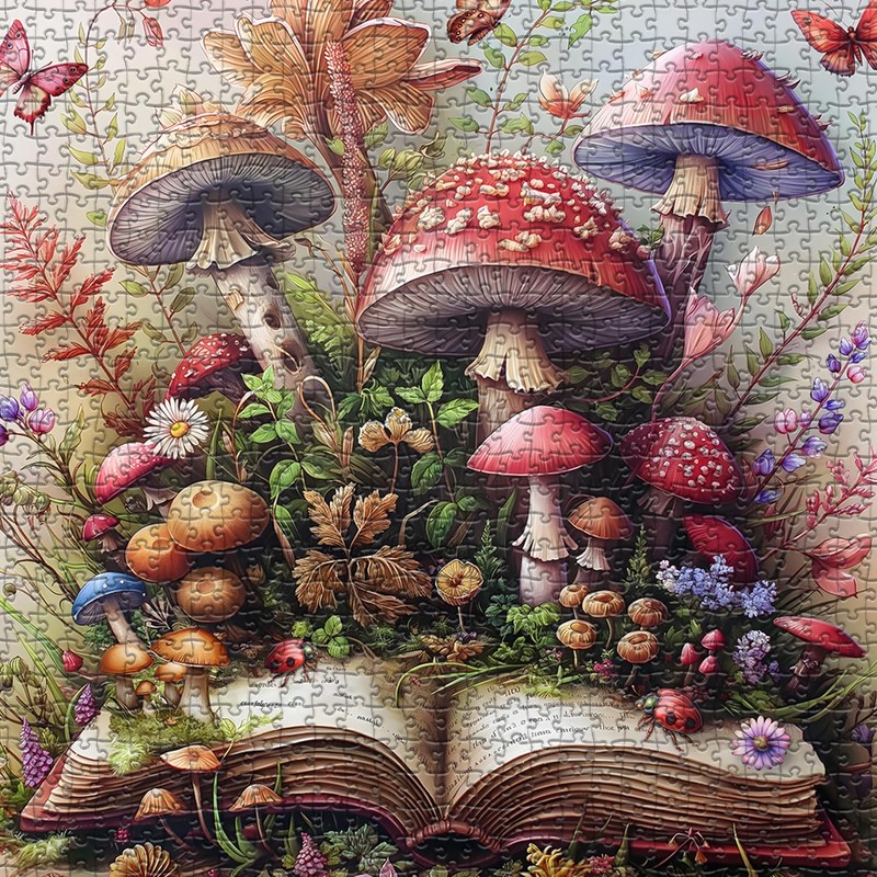 Mushroom Jigsaw Puzzle 1000 Pieces, Magic Book Plant Flower Puzzles