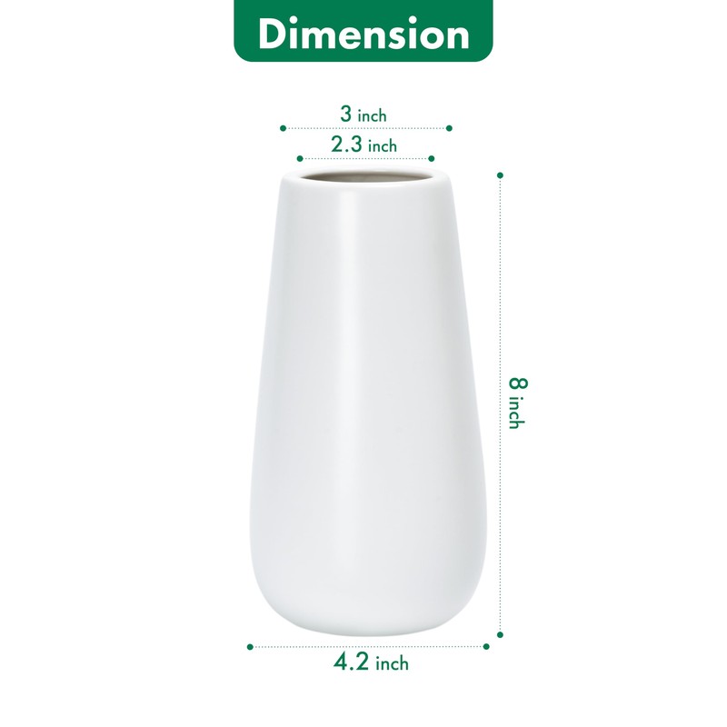 D'vine Dev 8 Inch White Elegant Oval Ceramic Vase for
