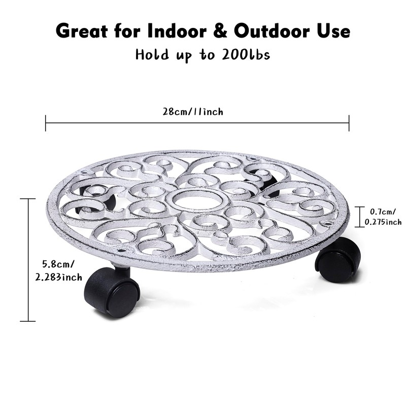 2pcs Heavy Duty Cast Iron Flowerpot Holder Plant Caddy 11
