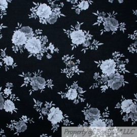 Fabric Traditions BonEful FABRIC FQ Cotton Quilt VTG Black White Gray B&W Toile Rose Flower Garden