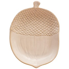 Boston International Acorn-Shaped Stoneware Plate Thanksgiving Serving Dish, 11.25" x 8", Cream