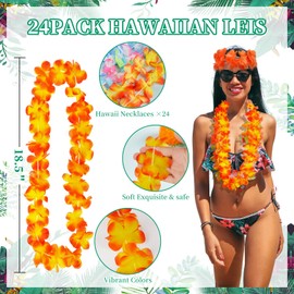 36pcs Hawaiian Leis Decorations,Leis for Luau Party Flower stitch Birthday summer beach pool graduation Theme Decor Favors supplies,Hawaii Colorful Tropical Women Silk Costume Necklace Accessories Toy
