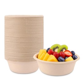 Kozdtiz Disposable Soup Bowls, Pack of 50 Disposable Sugarcane Bowls, Biodegradable and Compostable for Party, Household, Picnic, 500 ml, Natural